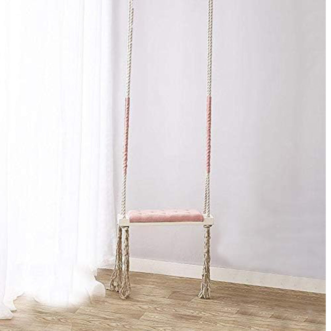 Wooden Hanging Swing with Cushion for Indoor Nursery Décor