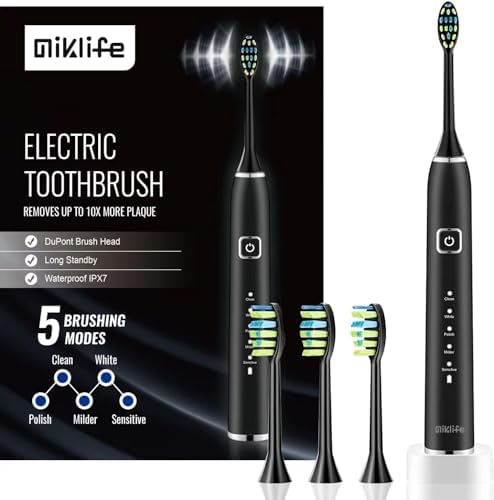 5-Mode Rechargeable Toothbrush with 3 Brush Heads (Black)