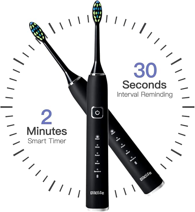 5-Mode Rechargeable Toothbrush with 3 Brush Heads (Black)