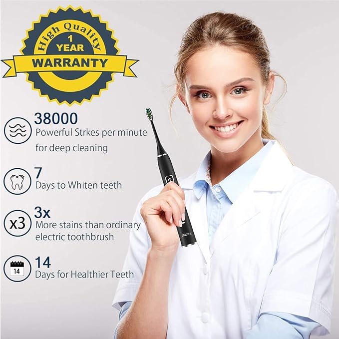 5-Mode Rechargeable Toothbrush with 3 Brush Heads (Black)