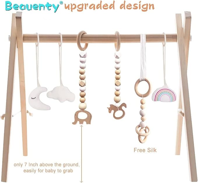 Foldable Activity Frame with 6 Hanging Toys for 0–18 Months