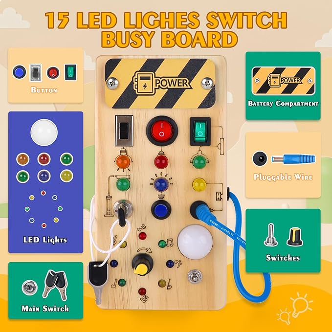 Wooden LED Light Sensory Toy for Toddlers Ages 1+
