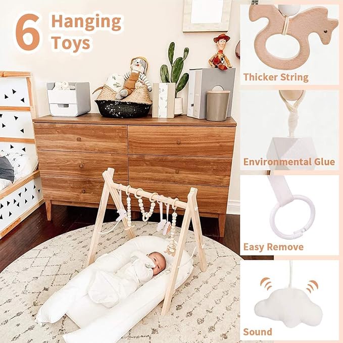Foldable Activity Frame with 6 Hanging Toys for 0–18 Months