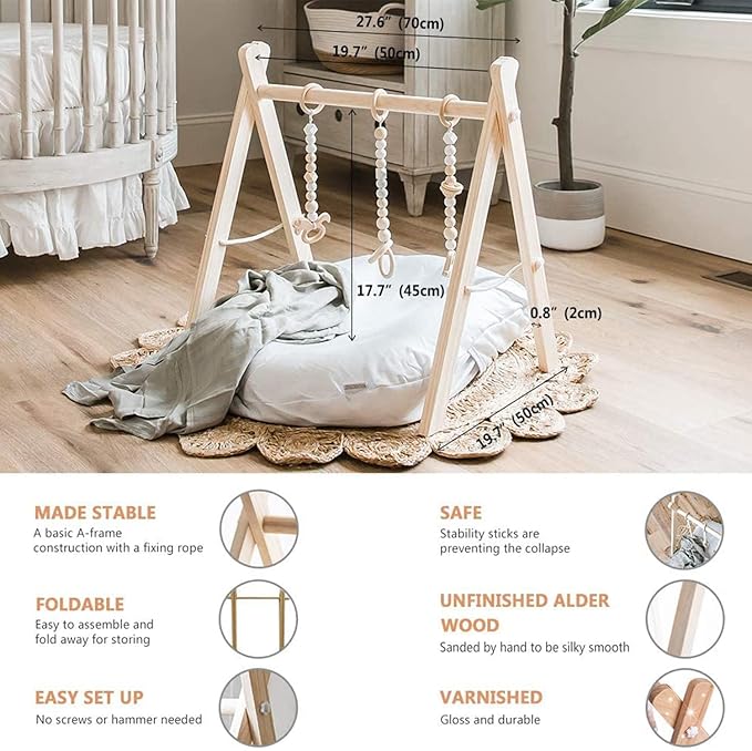 Foldable Activity Frame with 6 Hanging Toys for 0–18 Months