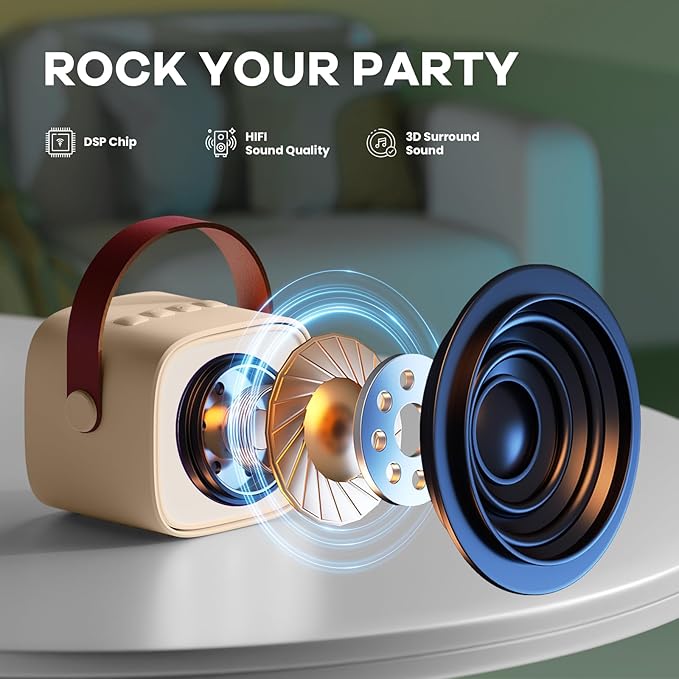 Portable Bluetooth Speaker with 2 Wireless Mics for Kids & Adults