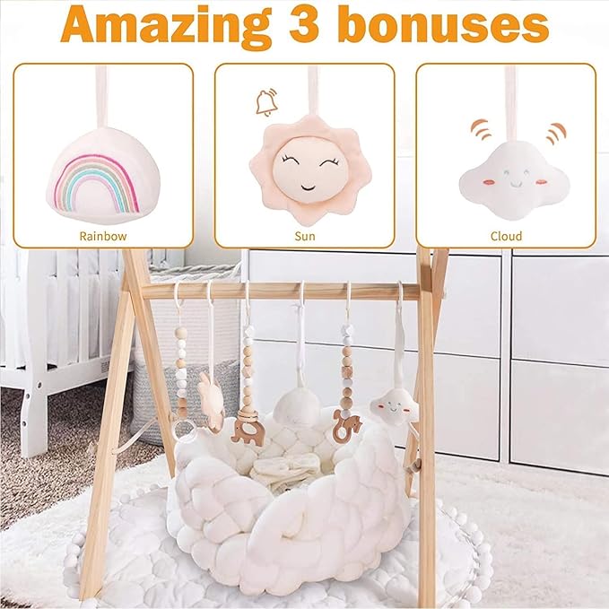 Foldable Activity Frame with 6 Hanging Toys for 0–18 Months