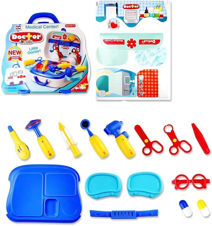 14-Piece Pretend Play Medical Kit with Carry Case (Multicolor)
