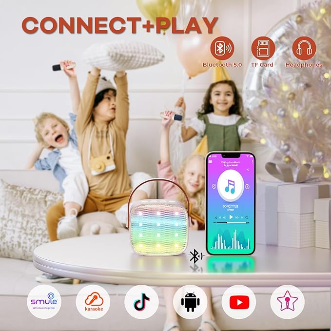 Portable Bluetooth Speaker with 2 Wireless Mics for Kids & Adults