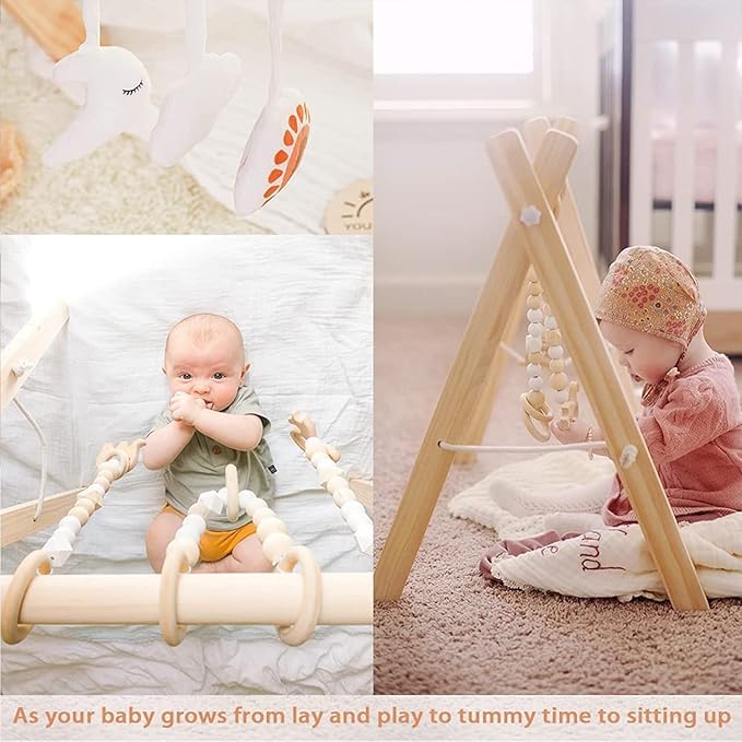 Foldable Activity Frame with 6 Hanging Toys for 0–18 Months