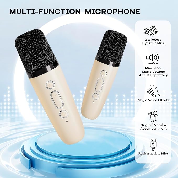 Portable Bluetooth Speaker with 2 Wireless Mics for Kids & Adults