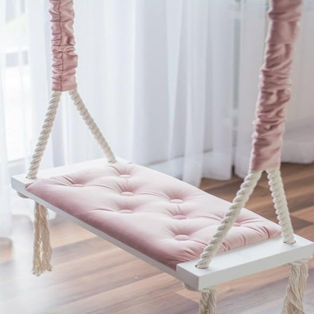 Wooden Hanging Swing with Cushion for Indoor Nursery Décor