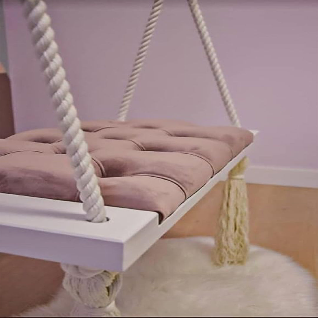 Wooden Hanging Swing with Cushion for Indoor Nursery Décor