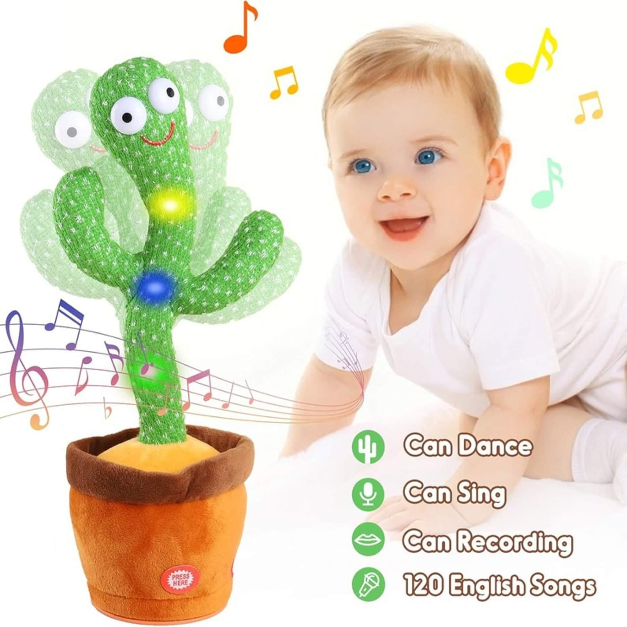 Dancing Cactus Baby Toy - Talking and Mimicking Cactus with LED Lights, 120 Songs, and Musical Fun for 6-12 Months - Bonjera