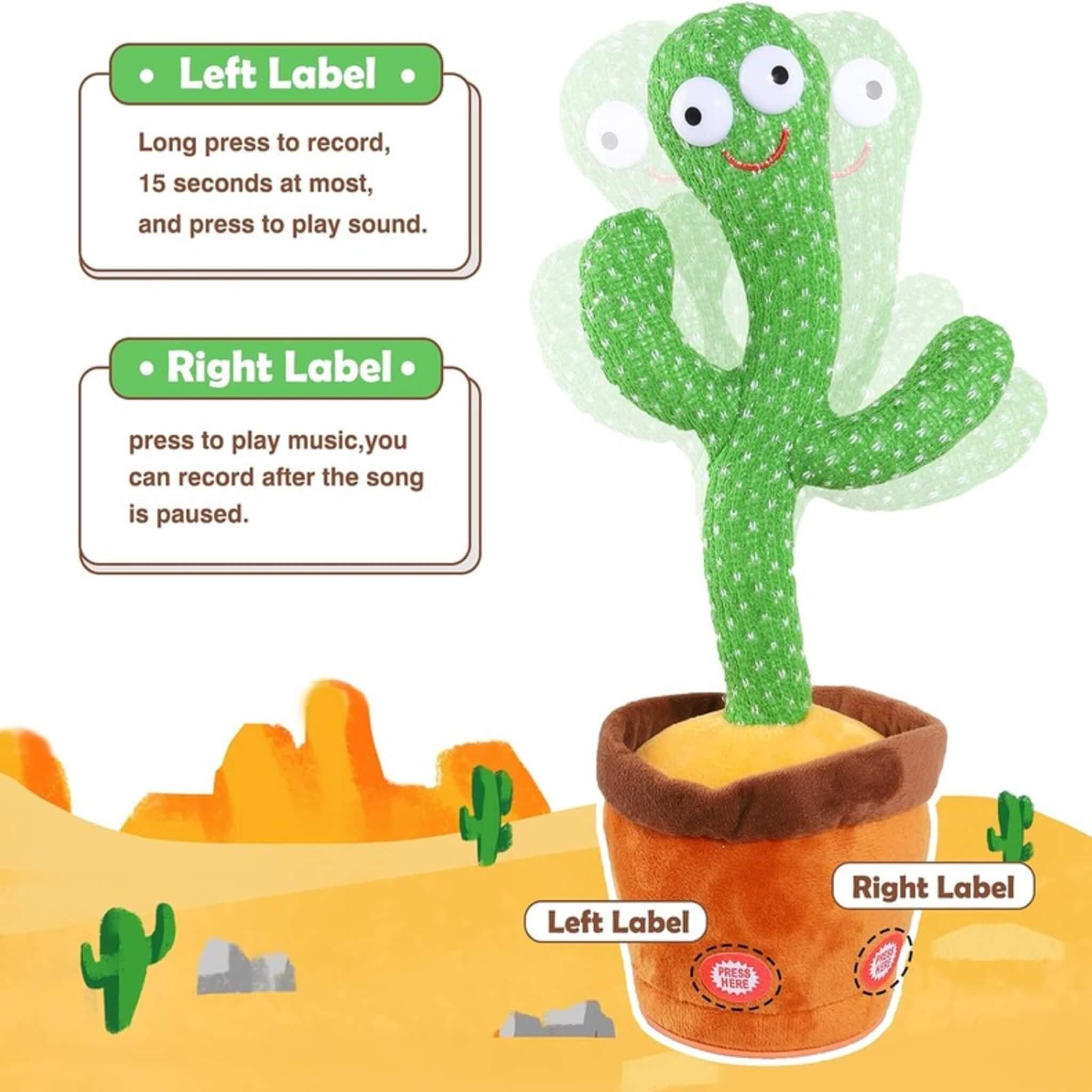 Dancing Cactus Baby Toy - Talking and Mimicking Cactus with LED Lights, 120 Songs, and Musical Fun for 6-12 Months - Bonjera