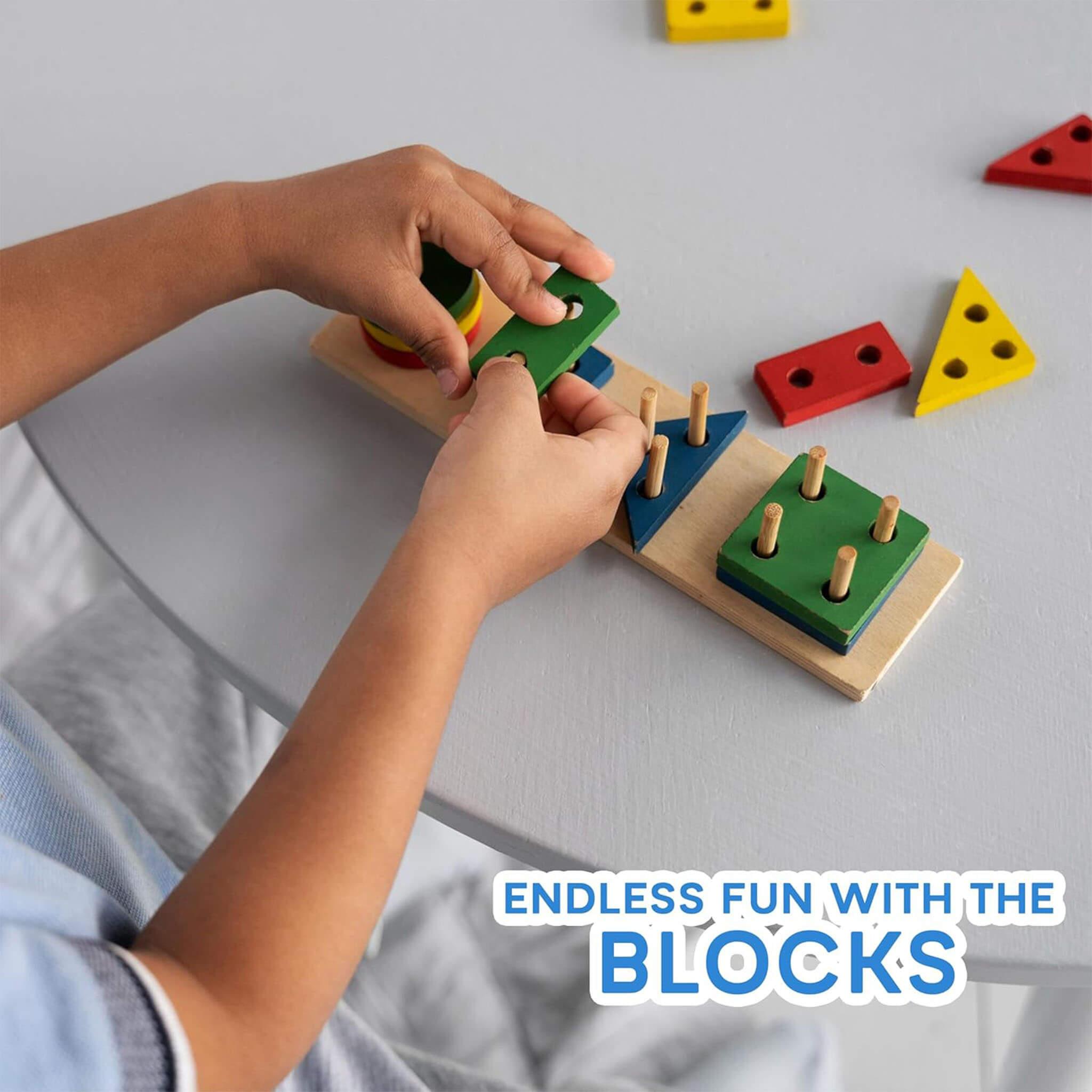 Montessori Wooden Sorting & Stacking Toys for Toddlers - Color Recognition and Shape Sorting Puzzles for 1-3 Year Old - Bonjera
